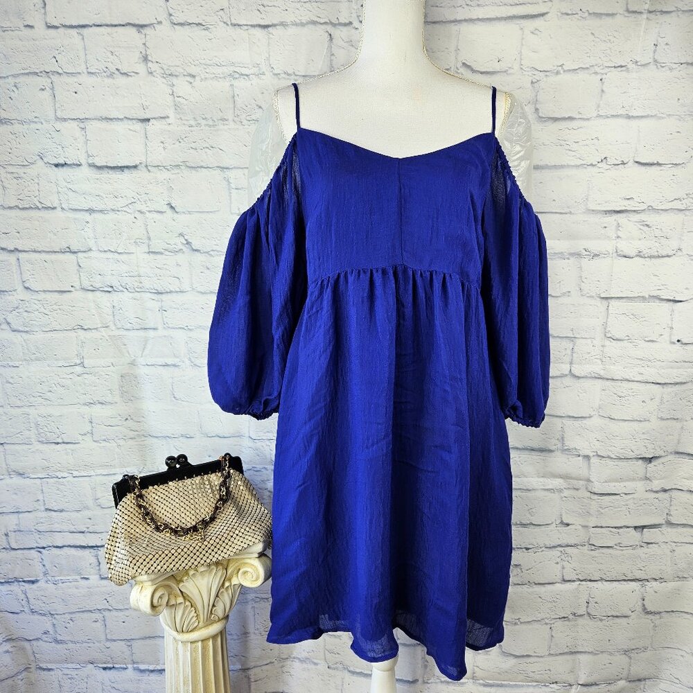 NWT Moulinette Soeurs Size M Blue Carina Open Shoulder Balloon Sleeve Dress $128